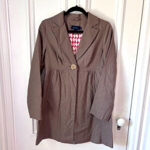 Women’s Boden Linen Blend One Button Long Sleeve Lined Mid Length Coat Size 10